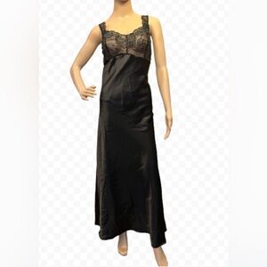 Elegant Black Satin Slip with Lace Detail